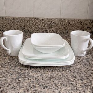 Corelle White Square Dinnerware Set with Mugs